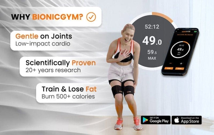 Exercise On Autopilot With BionicGym - BionicGym. A woman standing and laughing, using BionicGym