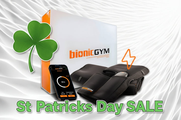 BionicGym - Exercise on Autopilot! - BionicGym packaging with wraps and phone with  the app switched on.